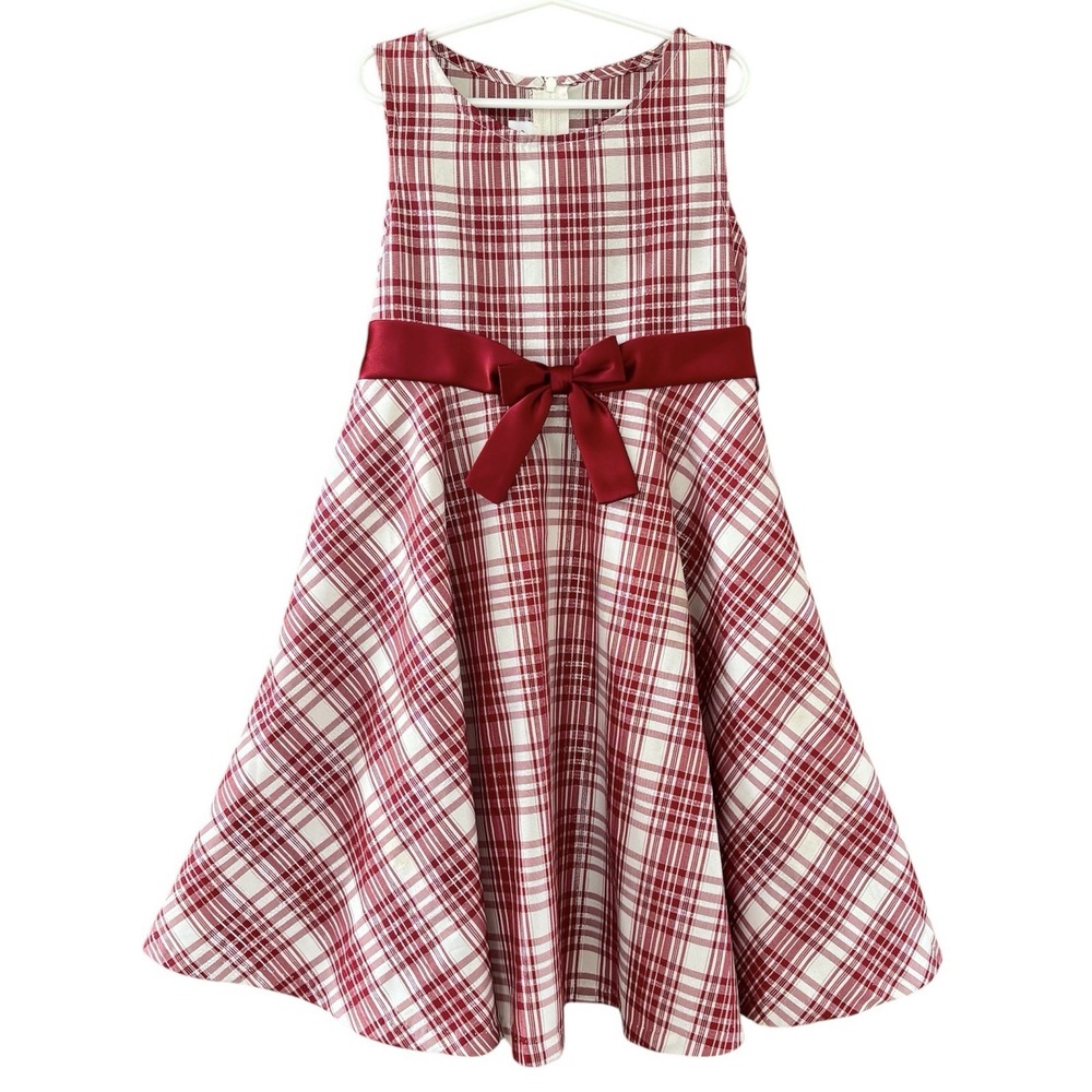 Bonnie Jean Holiday Christmas Dress Girls Size‎ 6 Red Silver Ivory Plaid Party